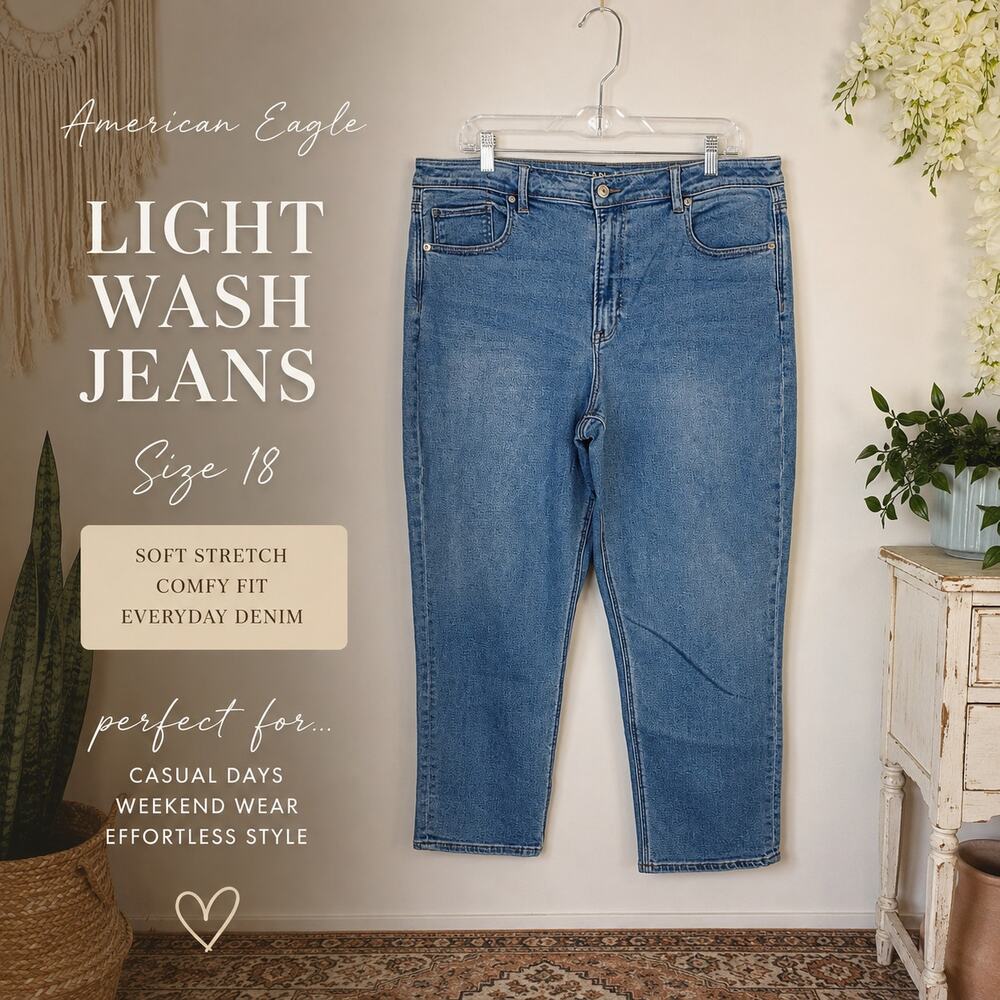 American Eagle Mom Jeans Size 18 Light Wash Stretch High Rise Casual Everyday